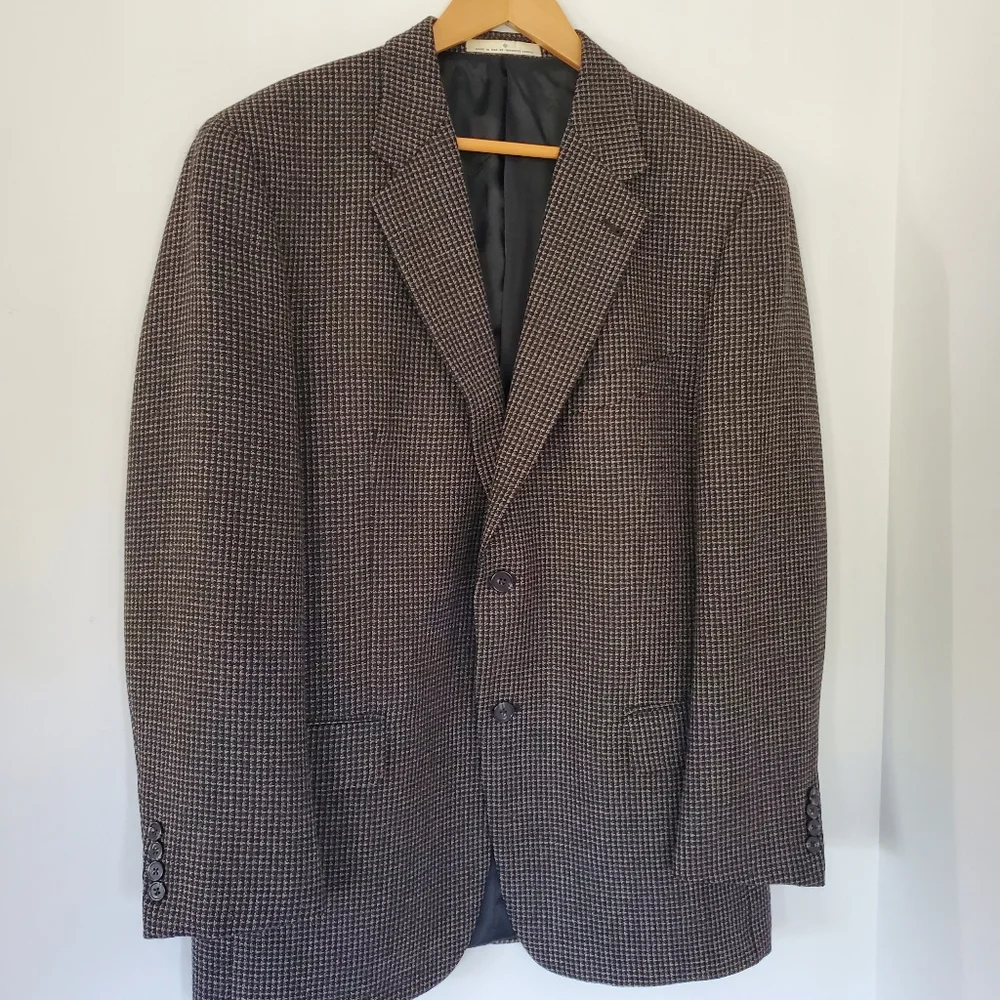 JOSEPH ABBOUD 42R Black Tan Wool Blend Suit Blazer Jacket 2 Button 90s Grandpa